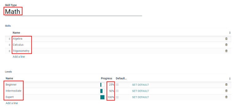 Thêm các kỹ năng toán học và cấp độ mới với mẫu loại kỹ năng.